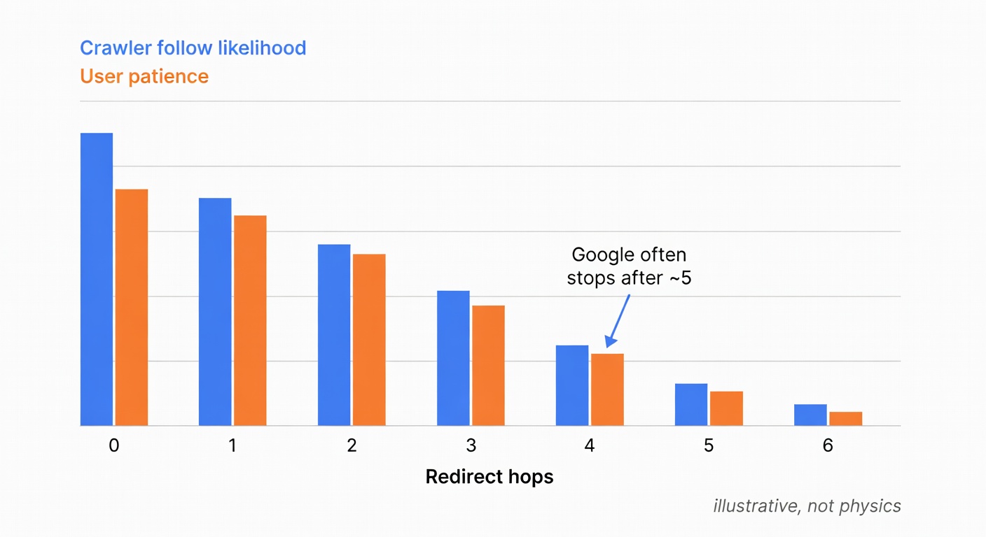 Chart showing two drop-offs: crawlers tend to quit after about five hops, while humans start bailing much earlier as hops add delay.