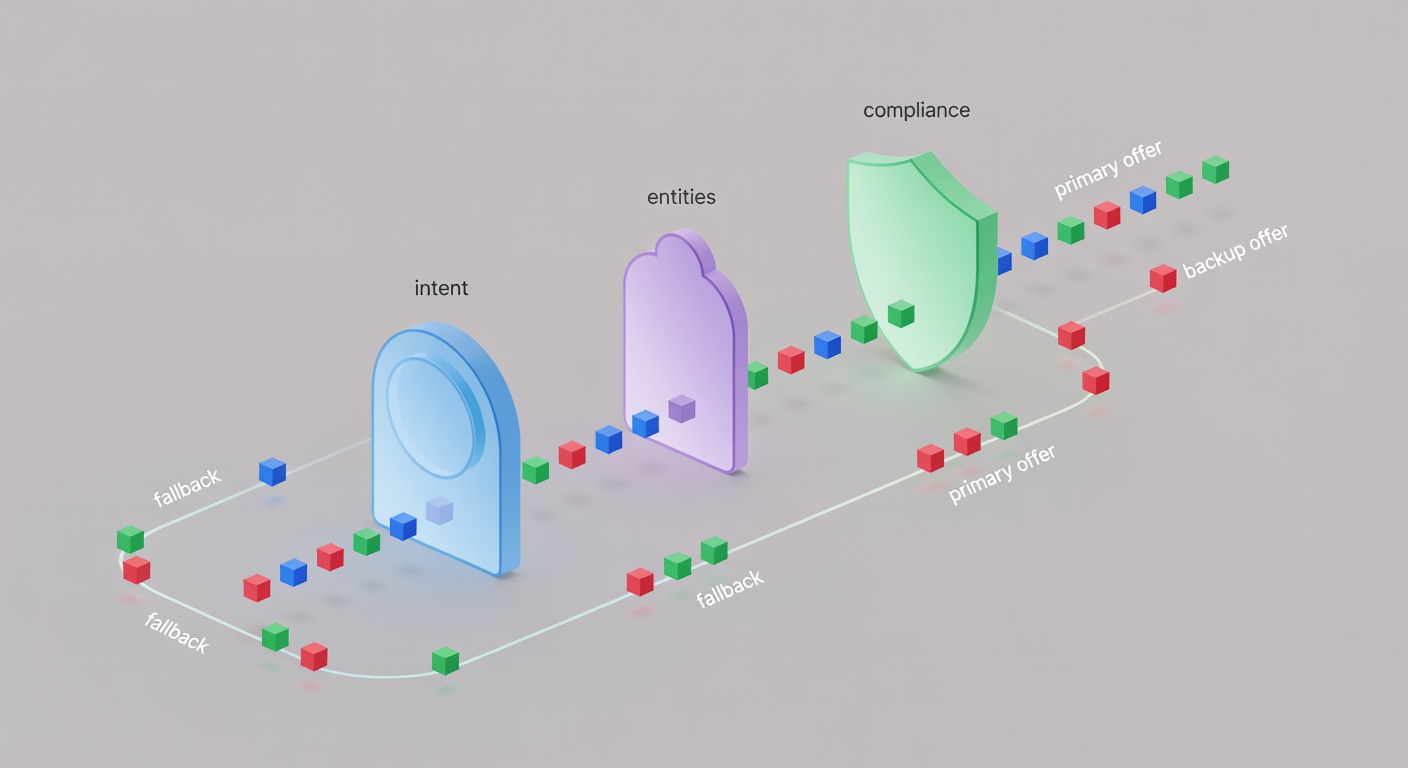 Three checkpoint gates—intent, entities, and compliance—because the bot isn’t the hard part; the failure modes are.