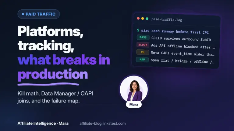 Affiliate paid traffic: platforms, tracking, what breaks in production